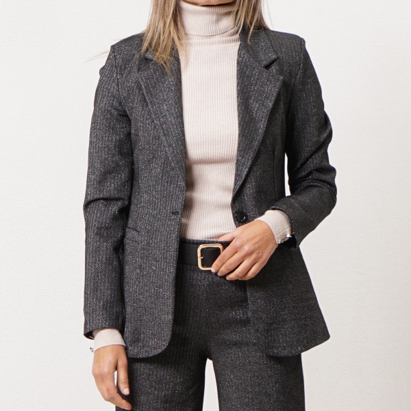 Blazer in knit fabric with elastane (herringbone pattern)