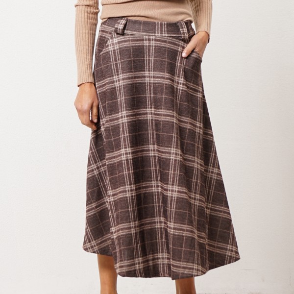 Checkered flared skirt in knit fabric