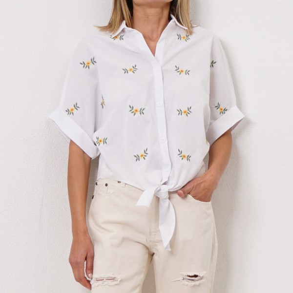 poplin blouse with/embroidery