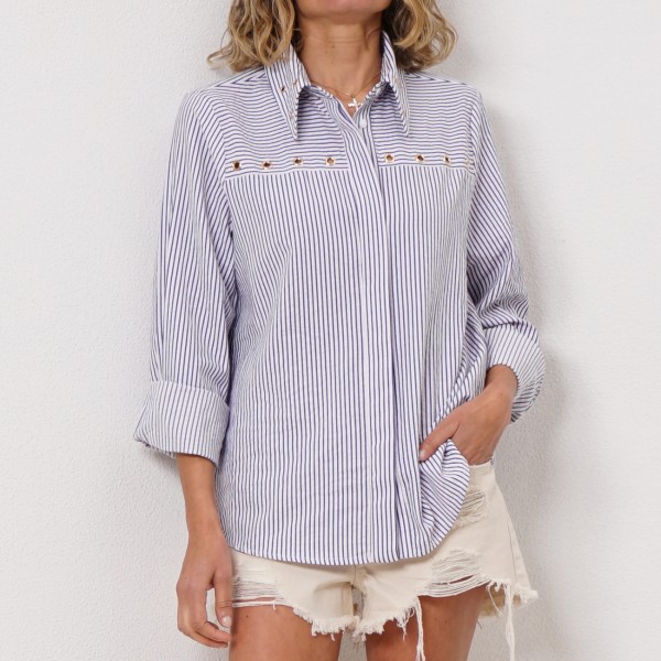 striped blouse with eyelets