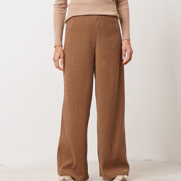 Ribbed wide-leg pants with elastane