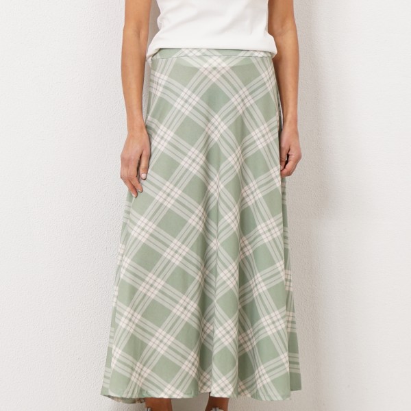 A-line plaid cold knit skirt with elastane
