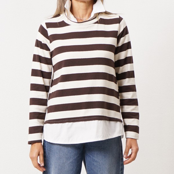 Cotton ribbing sweatshirt (rapport) with shirt collar detail and flaps