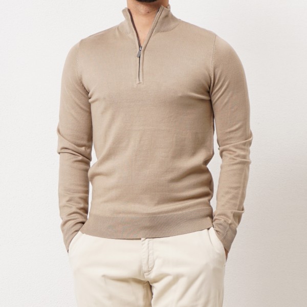 Knit sweater with trucker collar