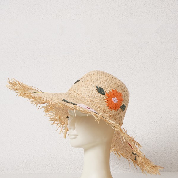 raffia hat with embroidery