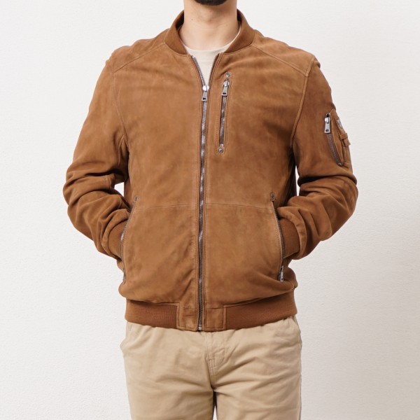 suede bomber in leather