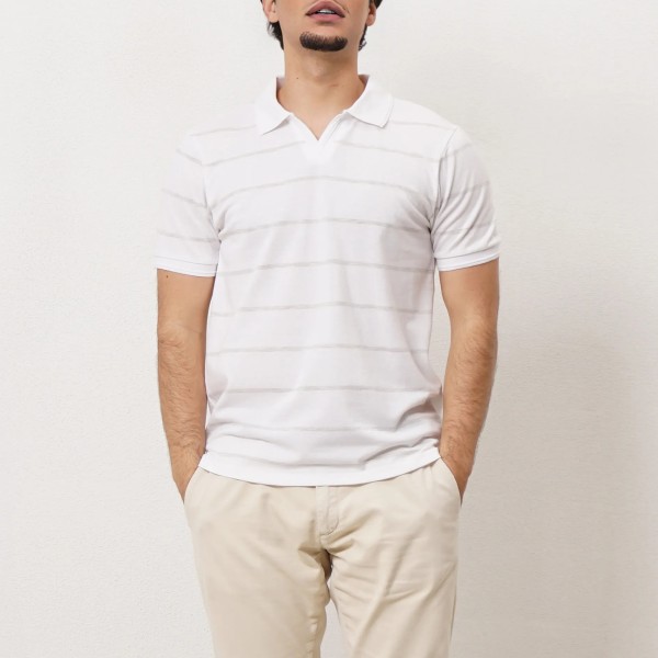 Striped polo shirt in piqué with spandex