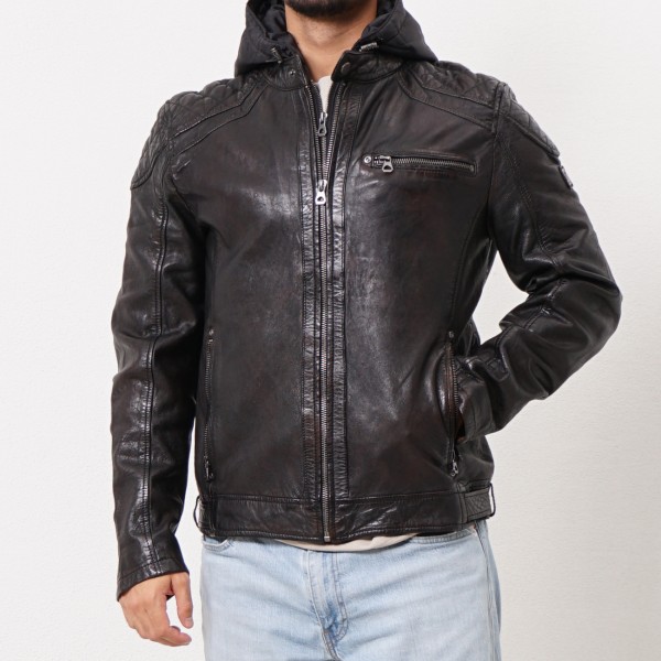 leather biker with removable collar