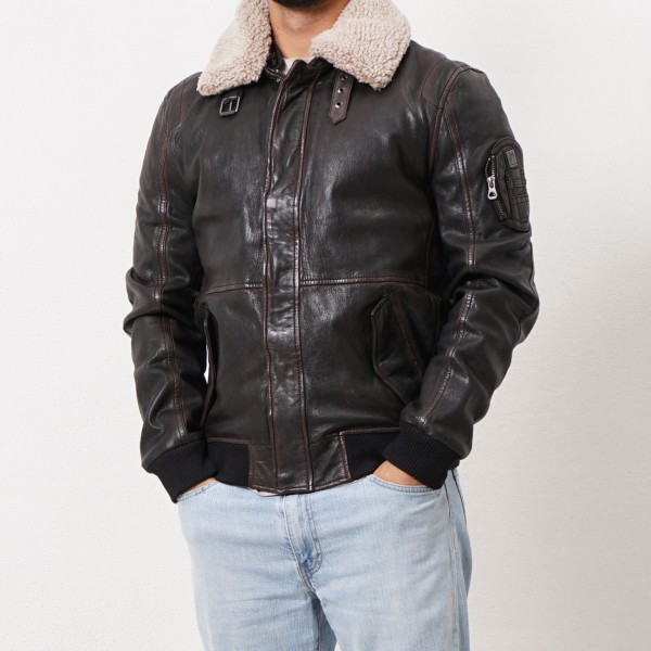 pilot jacket with removable lamb collar