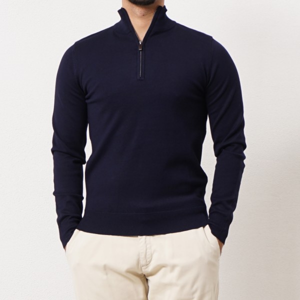 Knit sweater with trucker collar