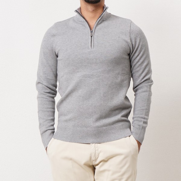 Knit sweater with trucker collar