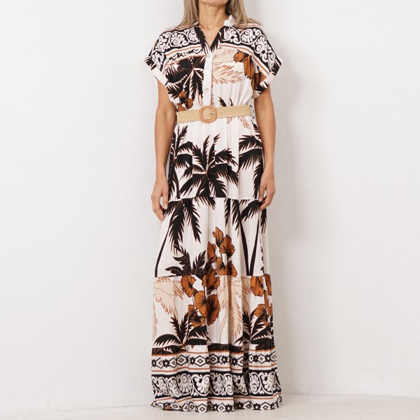 printed dress c/ fringed