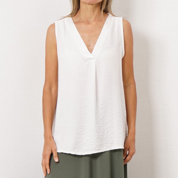 Satin sleeveless blouse with boat neckline