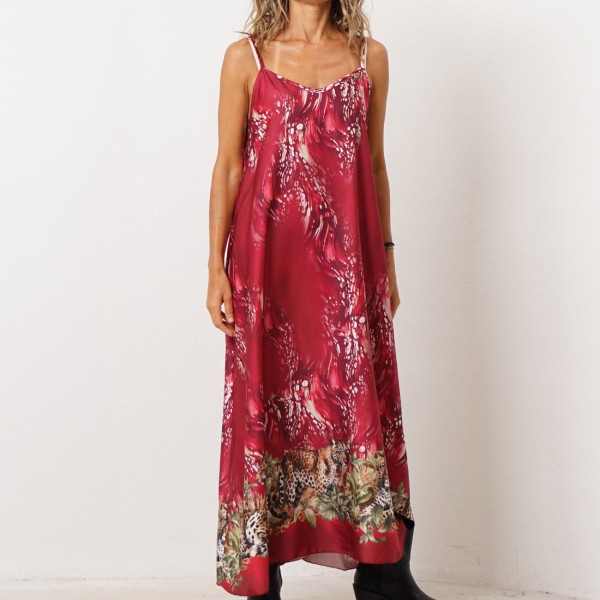 Satin dress with animal print