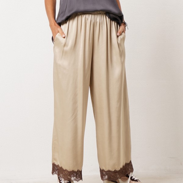 Satin pants with lace
