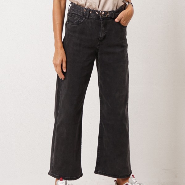 Denim wide-leg pants with elastane