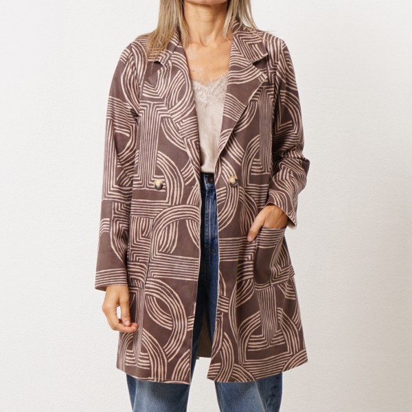 Printed peach skin coat (suede)