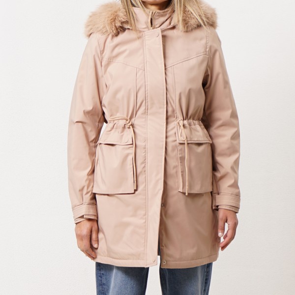 fur coat with hood