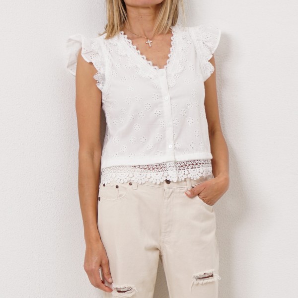 blouse with embroidery + ruffles