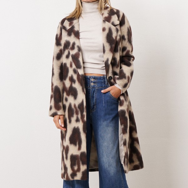 coat with animal print facings