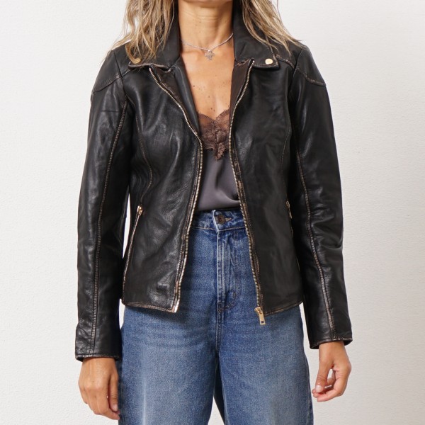 Leather biker with lining (animal print)