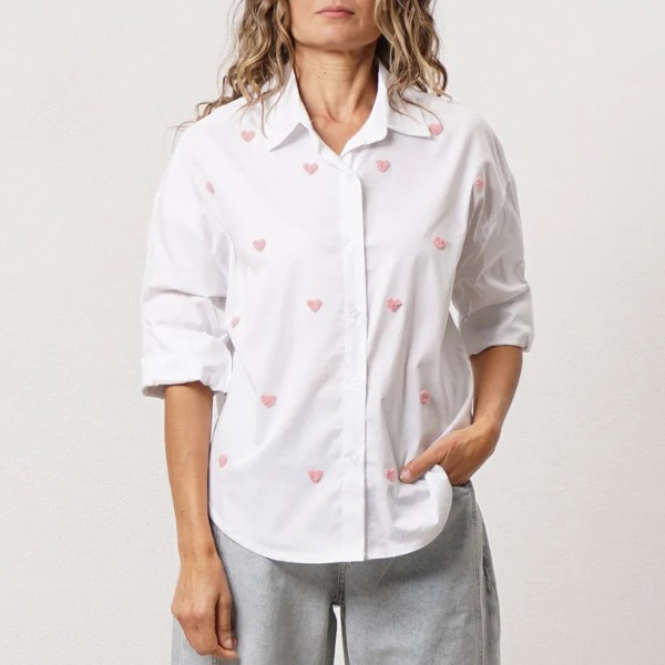 Poplin blouse with embroidered hearts