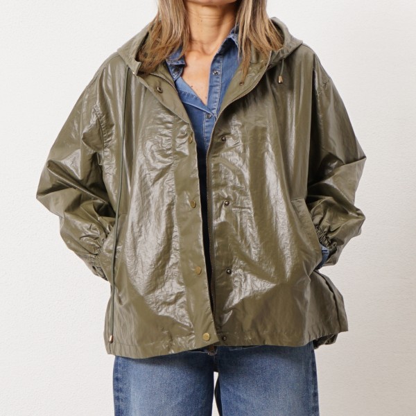 Shiny waterproof parka with plaid lining (premium)