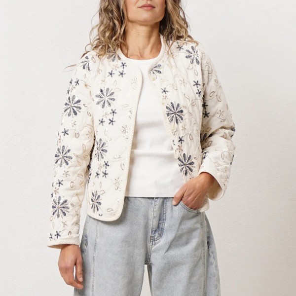Embroidered quilted jacket with sequin appliqué
