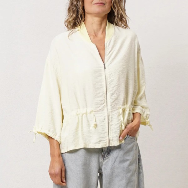 Crepe bomber jacket with adjustable waist