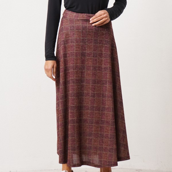 plaid flared skirt in knit fabric