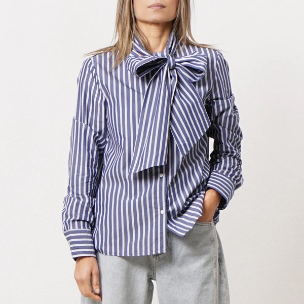 Striped poplin blouse with bow