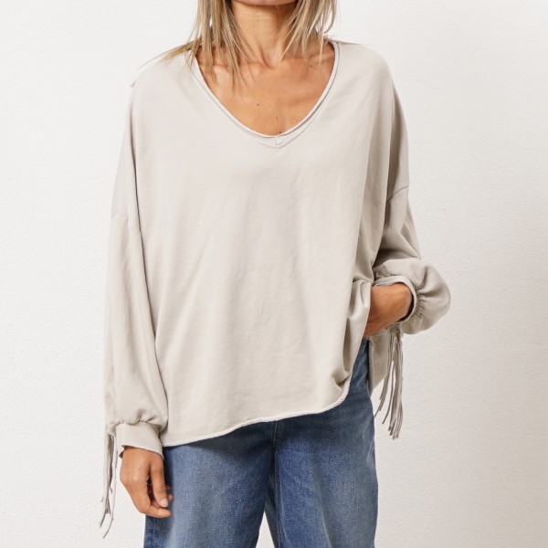 Fringed crewneck sweatshirt