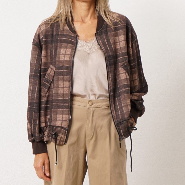 Checkered knit bomber jacket