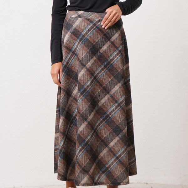 plaid flared skirt in knit fabric