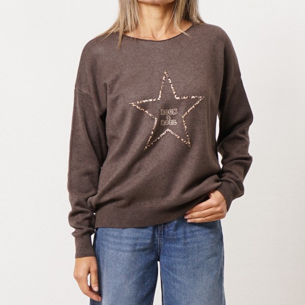 Knitted sweater with animal print