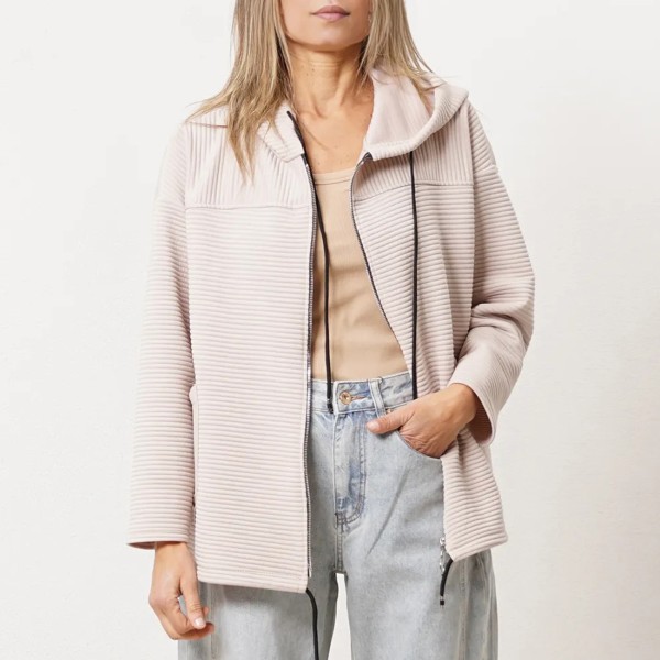 Ribbed knit parka with hood