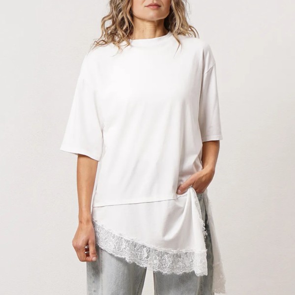 Cotton tunic with lace appliqué