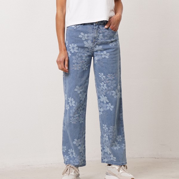 Vintage brocade denim wide-leg pants