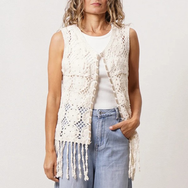 crocheted vest with fringe