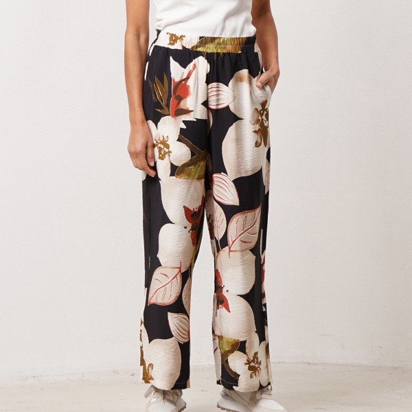 Printed crepe wide-leg pants