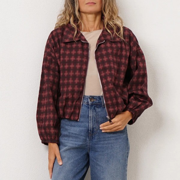 Checkered bomber jacket with balloon waistband