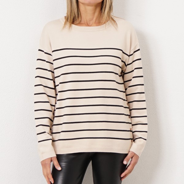 striped knit sweater with side buttons