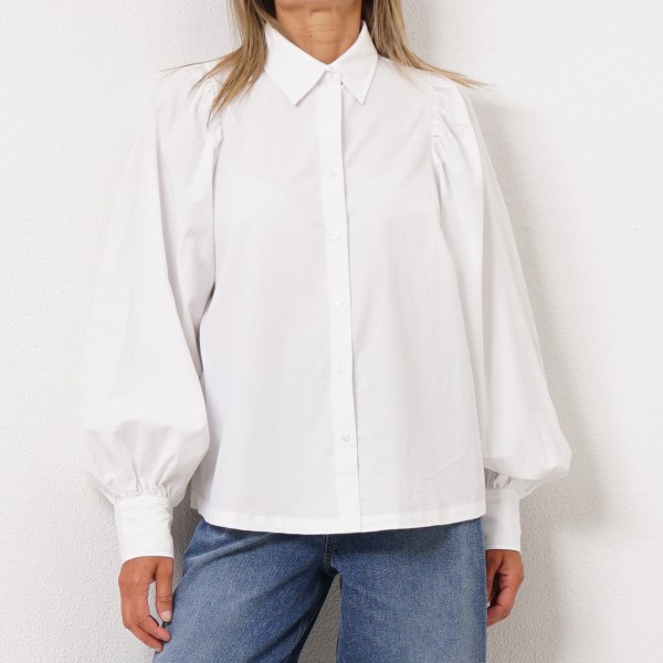 poplin blouse with balloon sleeves