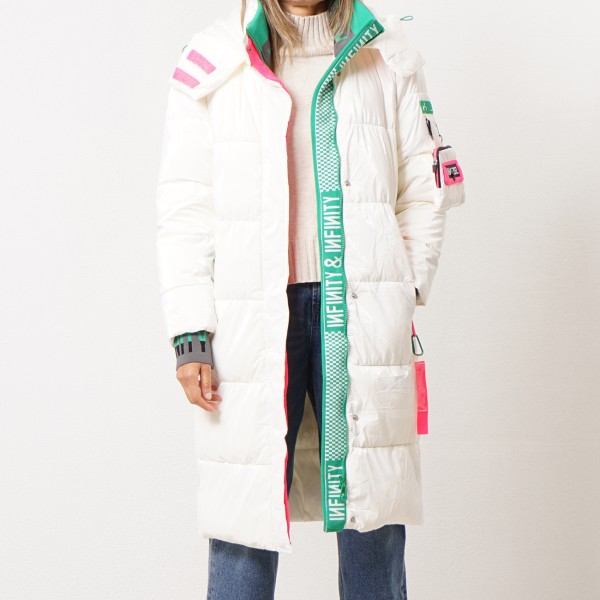 Shiny jacket with padding and knit appliqué