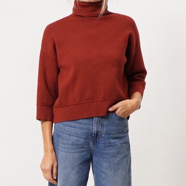 3/4 sleeve knit shirt with picot trim