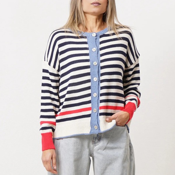 Striped cotton knit jacket (jacquard)