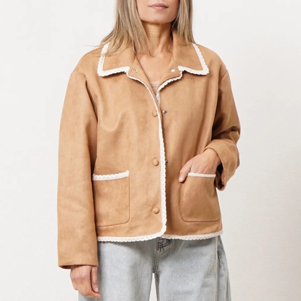 Peach skin jacket with lace appliqués