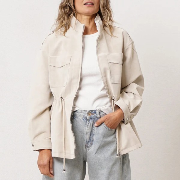 Parka in eco-leather with ties