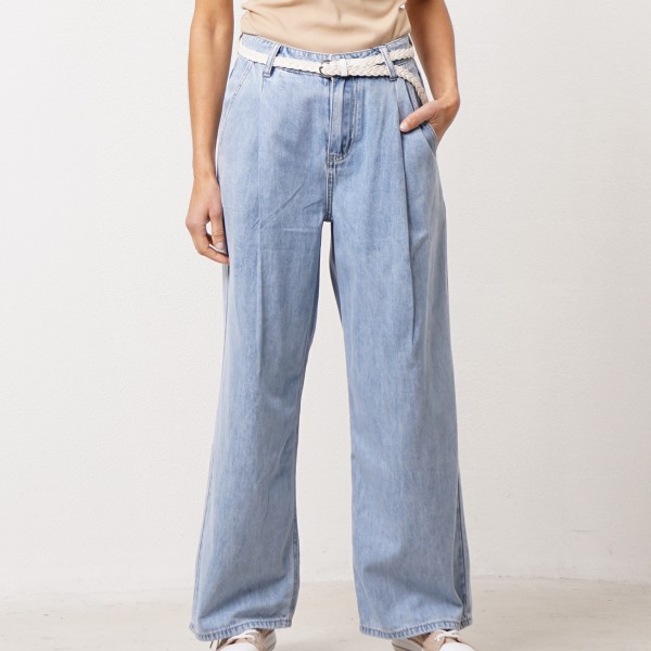 Vintage pleated denim wide-leg pants