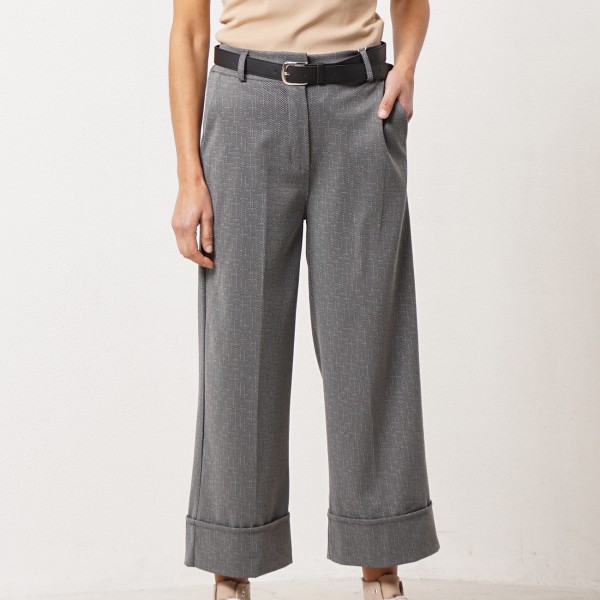Melange wide-leg pants with fold-over detail